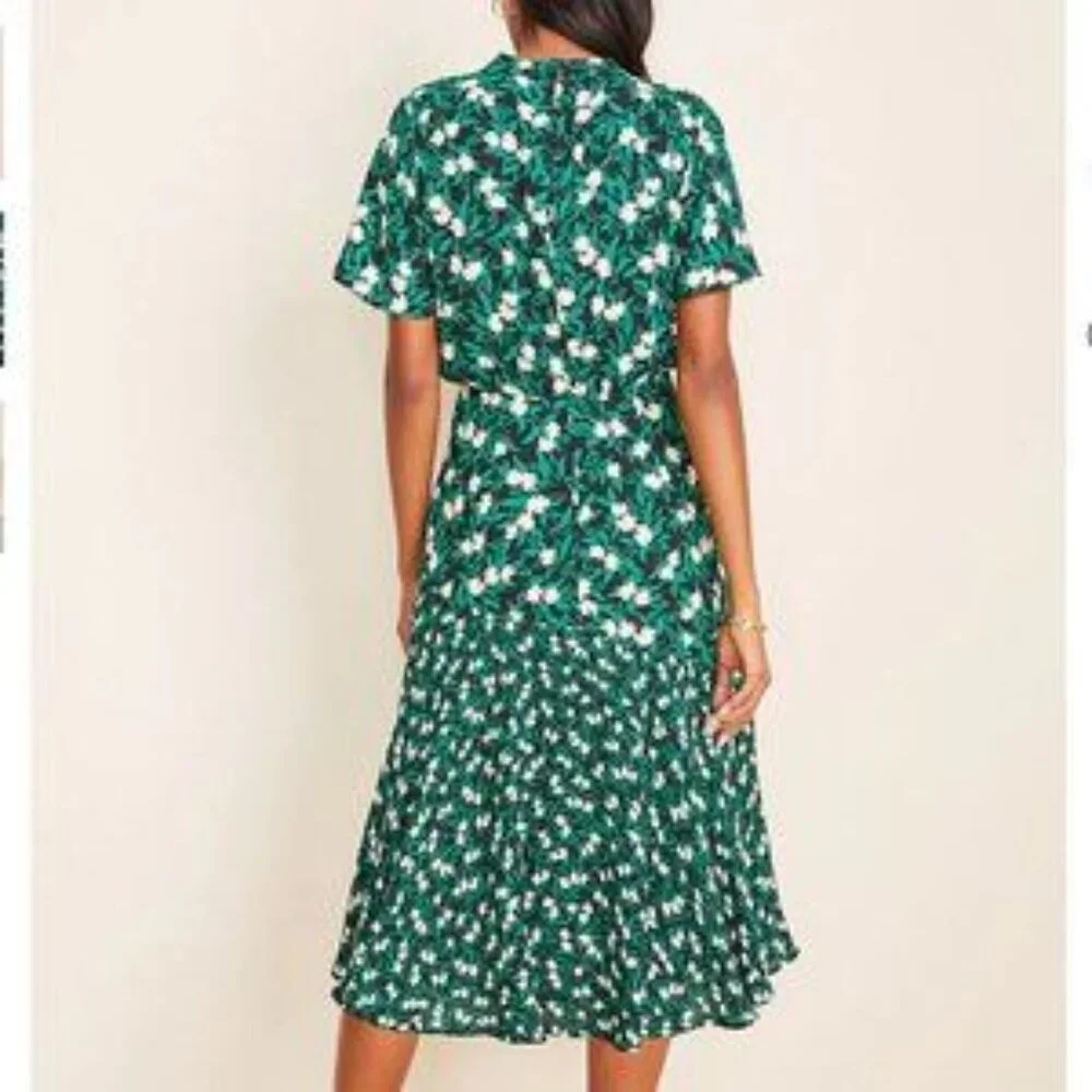 Green mixed floral blouson midi dress Ann Taylor size 0 - Picture 11 of 11